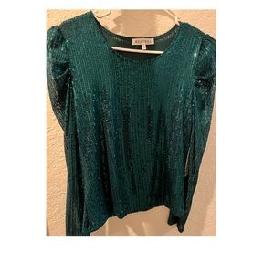 Women’s Blouse- Kontrol Green Sequin Top- Size L